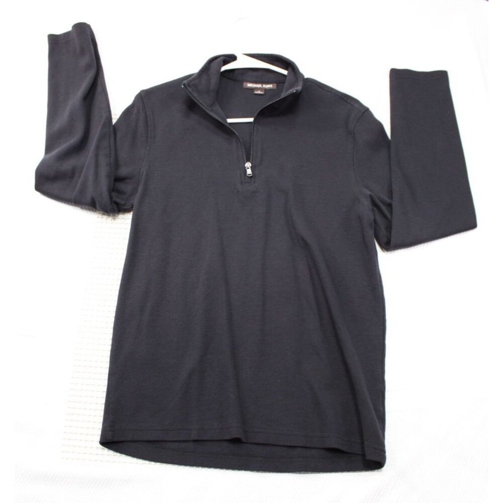 Michael Kors MK Mens Black Half Zip Pullover Sweater M Cotton/Polyester